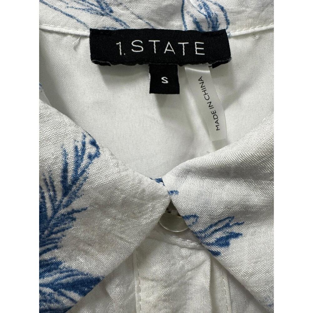 1.STATE Tropical Toile Print Tiered Maxi Shirtdress White Blue - Picture 5 of 6